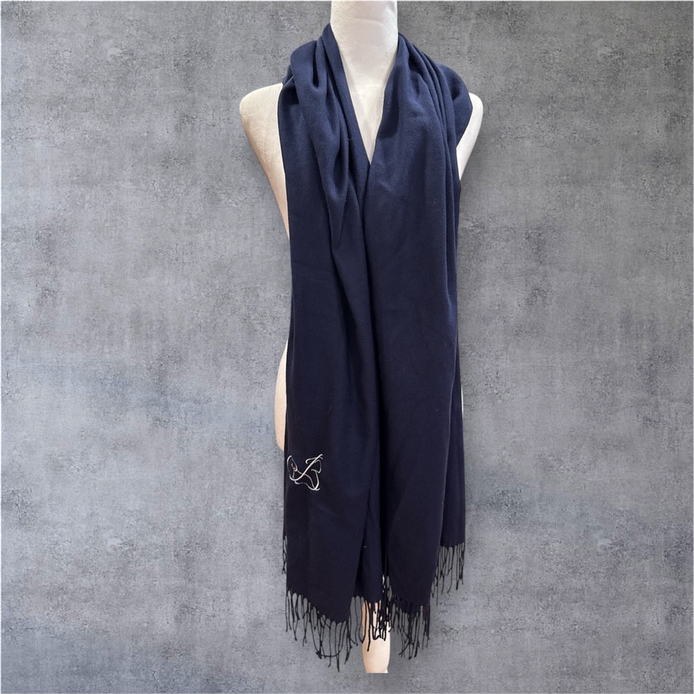 Large Navy Blue Cashmere Wrap embroidered B